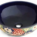 Chậu lavabo gốm mỹ thuật họa tiết bách hoa Kanly GV201