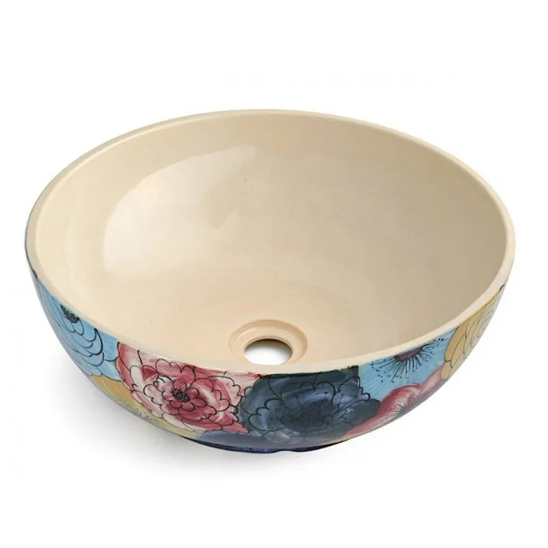 Chậu lavabo gốm mỹ thuật họa tiết bách hoa Kanly GV290