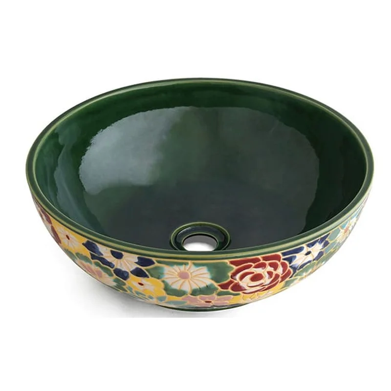 Chậu lavabo gốm mỹ thuật họa tiết bách hoa Kanly GV204