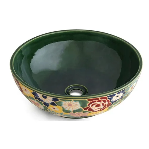 Chậu lavabo gốm mỹ thuật họa tiết bách hoa Kanly GV204