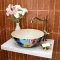 Chậu lavabo gốm mỹ thuật họa tiết bách hoa Kanly GV290