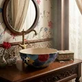 Chậu lavabo gốm mỹ thuật họa tiết bách hoa Kanly GV290