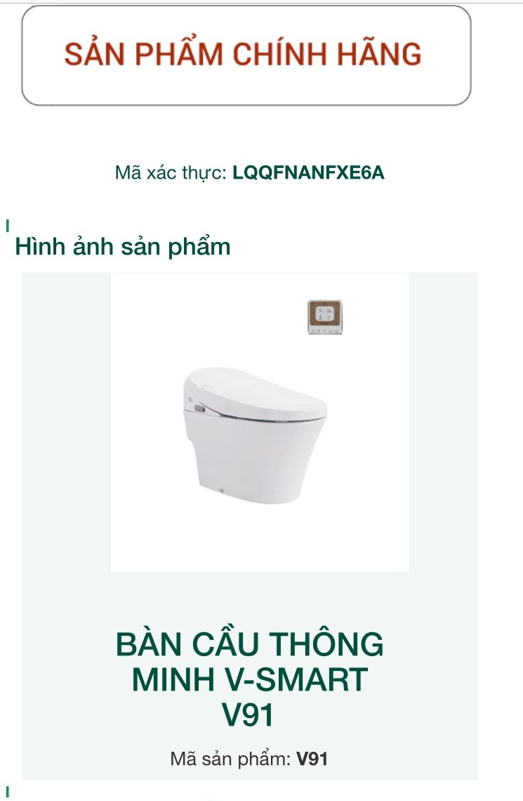 Quét mã QR bồn cầu thông minh Viglacera V91