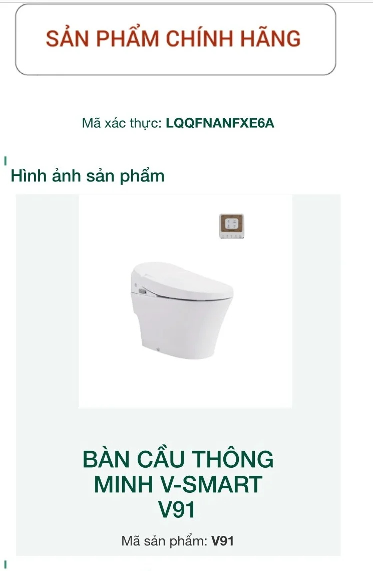 Quét mã QR bồn cầu thông minh Viglacera V91