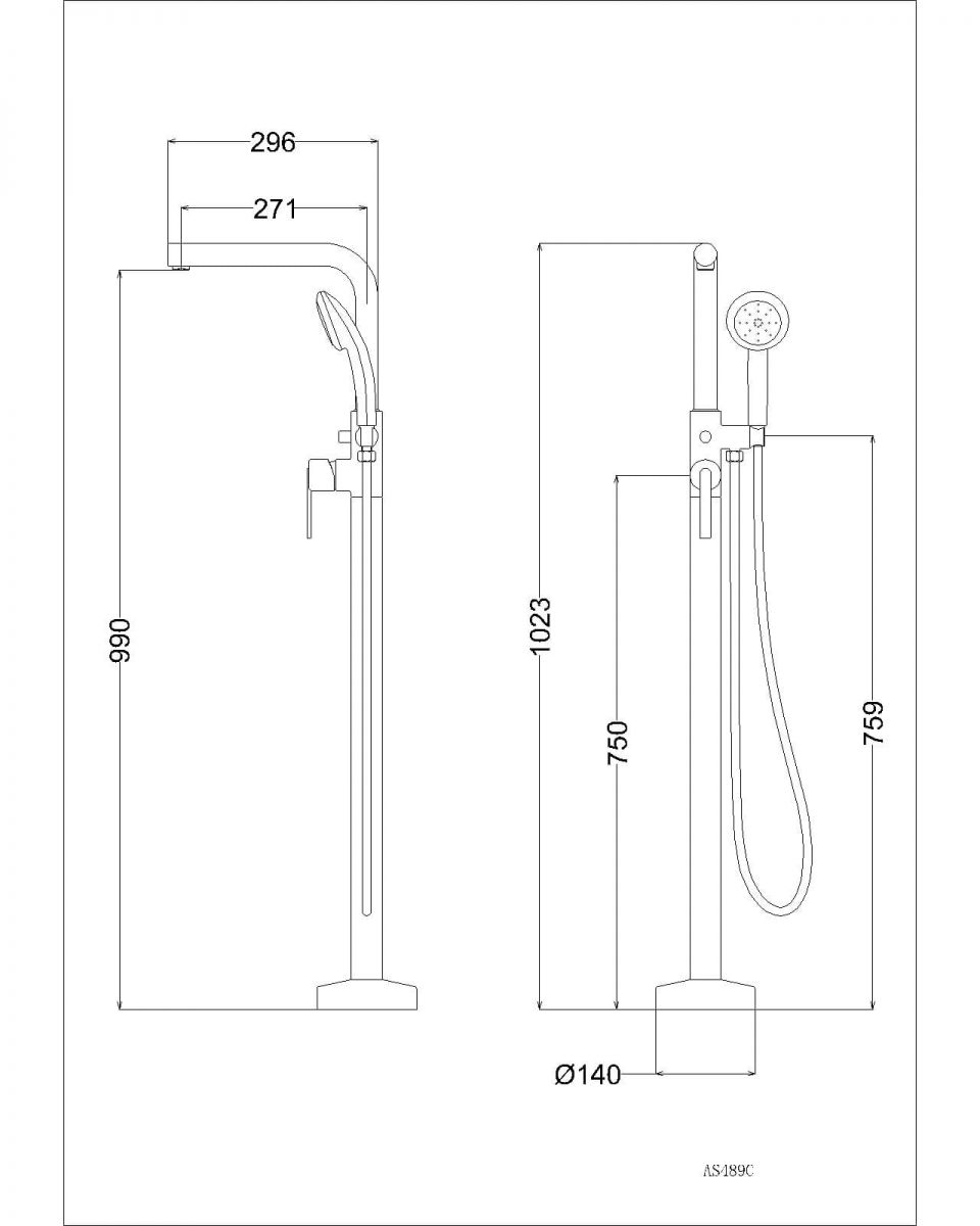 Bản vẽ kỹ thuật vòi sen bồn tắm Caesar AS489C
