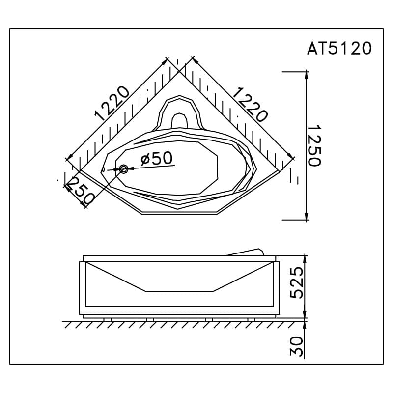 Bản vẽ bồn tắm Caesar AT5120