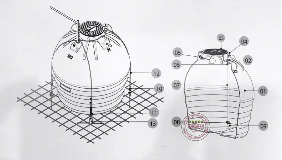 Bản vẽ kỹ thuật bể nước nhựa ngầm Sơn Hà 2000l