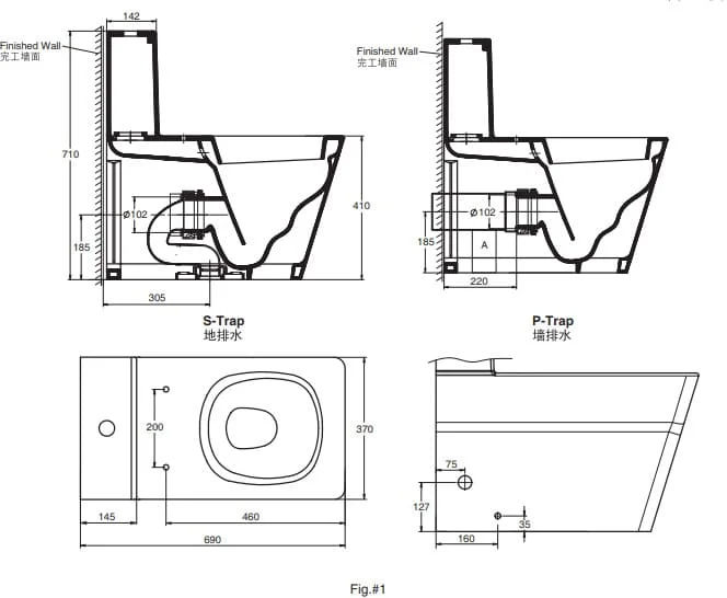 Bản vẽ kỹ thuật Bồn cầu Kohler K-17181T-S2-0 một khối