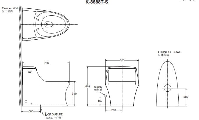 Bồn cầu Kohler K-8688T-S-0 một khối