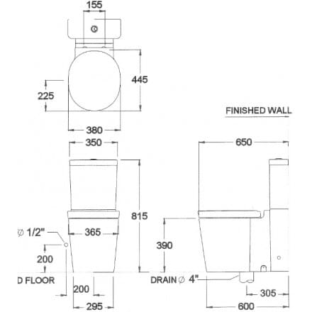 Bản vẽ kỹ thuật Bàn Cầu 2 Khối COTTO C12607 Opera