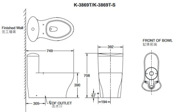 bản vẽ kỹ thuật Bồn cầu 1 khối Kohler K-3869T-S-0