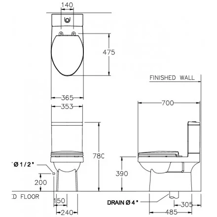 Bản vẽ Bàn Cầu 2 Khối COTTO C1182 Viva E