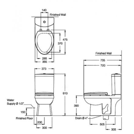 Bản vẽ kỹ thuật Bàn Cầu 2 Khối COTTO C1391VN Magic
