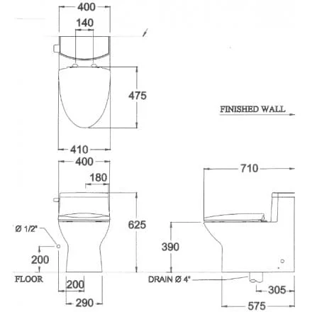 Bản vẽ kỹ thuật Bàn Cầu 1 Khối COTTO C10127 Chloe