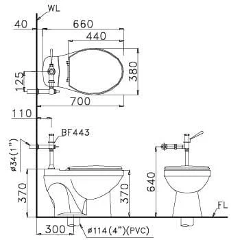 Bồn cầu két nước âm tường Caesar CP1333 
