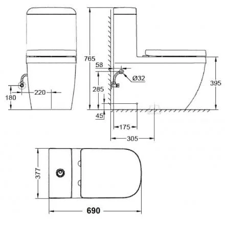 Bản vẽ kỹ thuật Bàn cầu 1 khối GROHE 39119001