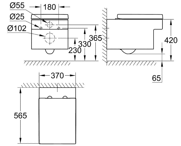 Bản vẽ kỹ thuật Bàn cầu treo tường GROHE 39244000