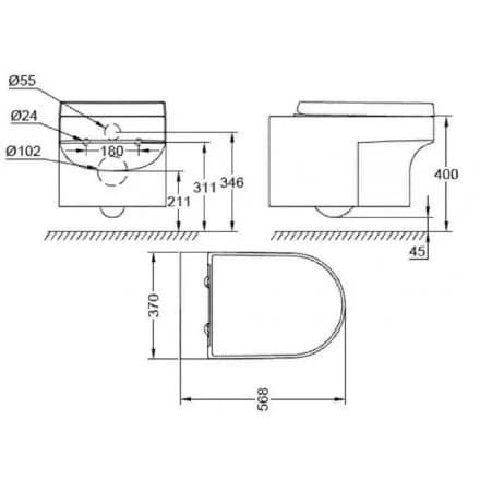 Bản vẽ kỹ thuật Bàn cầu treo tường GROHE 39296000