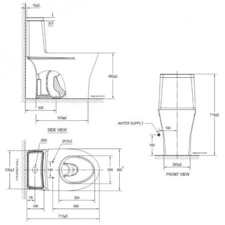 bản vẽ kỹ thuật Bàn Cầu 1 Khối Nắp Rửa Cơ AMERICAN STANDARD VF-2530S