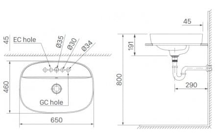 bản vẽ kỹ thuật Chậu Rửa Đặt Bàn Inax AL-652V