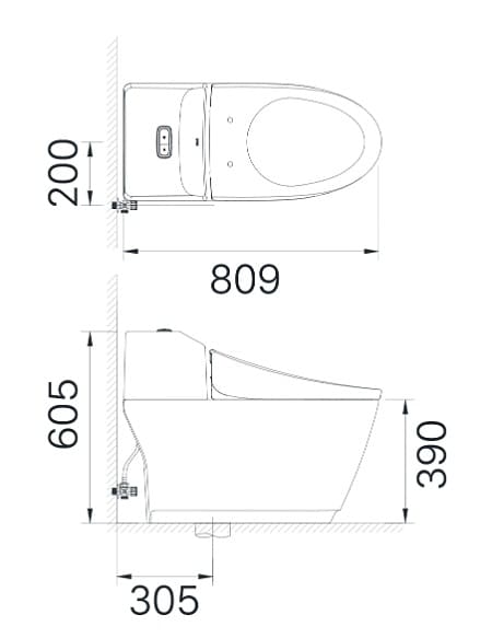 bản vẽ kỹ thuật Bồn cầu Một Khối Nắp Rửa Điện Tử AC-1032+CW-KA22AVN