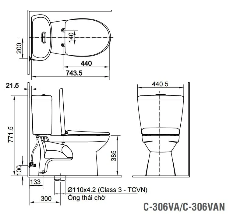 bản vẽ Bồn Cầu Hai Khối Inax AC-504VAN