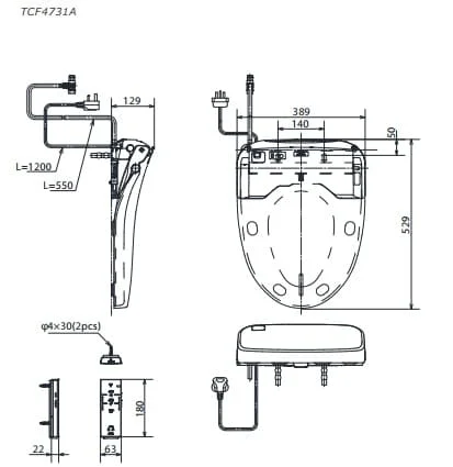 Bản vẽ kỹ thuật Nắp Rửa Điện Tử WASHLET TCF4731A