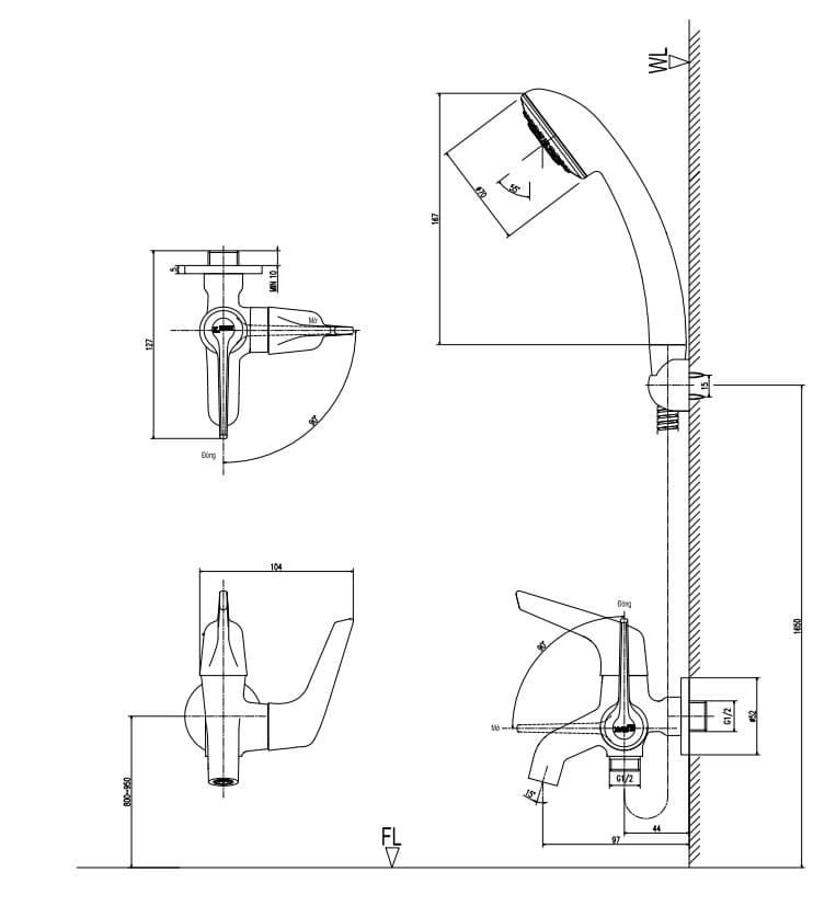 bản vẽ Sen Tắm Lạnh Inax BFV-10-2C