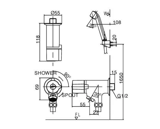 bản vẽ Sen Tắm Lạnh Inax BFV-10-2C