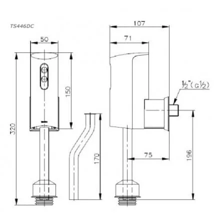 Bản vẽ Van Cảm Ứng Tiều Nam Dương Tường TOTO DUE137PBK