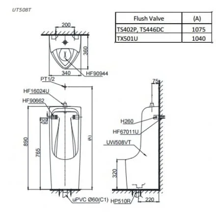bản vẽ Bồn tiểu nam treo tường Inax U-411V