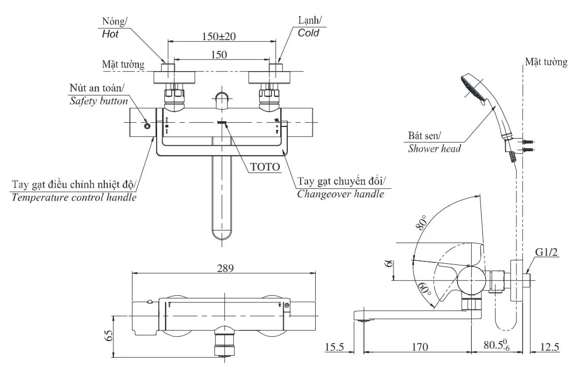 Bản vẽ Sen Tắm Nhiệt Độ TOTO TBV03429V/TBW02017A