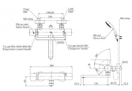 Bản vẽ Sen Tắm Nhiệt Độ TOTO TBV03429V/TBW02017A