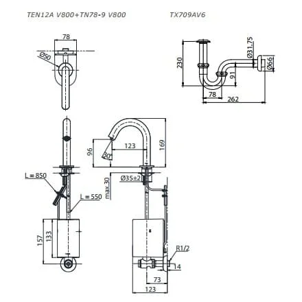 bản vẽ Vòi Cảm Ứng Lavabo TOTO TN78-9V900