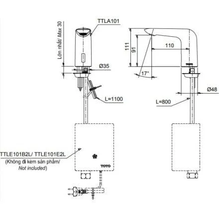 bản vẽ Vòi Cảm Ứng Lavabo TOTO TTLA101/TTLE101E2L/TVLF405