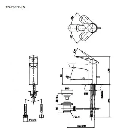 Bản vẽ kỹ thuật Vòi Chậu Nóng Lạnh TOTO TLG01304V