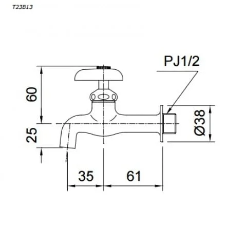 Bản vẽ kỹ thuật Vòi chậu nước lạnh (Gắn tường) TOTO T23B13