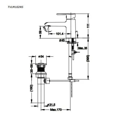 Bản vẽ Vòi Chậu Rửa Mặt TOTO TVLM102NSR
