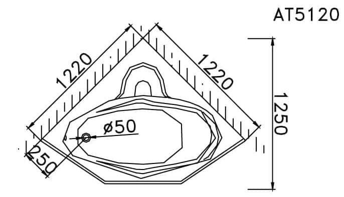 Bản vẽ kỹ thuật bồn tắm góc đơn Caesar AT5120A 