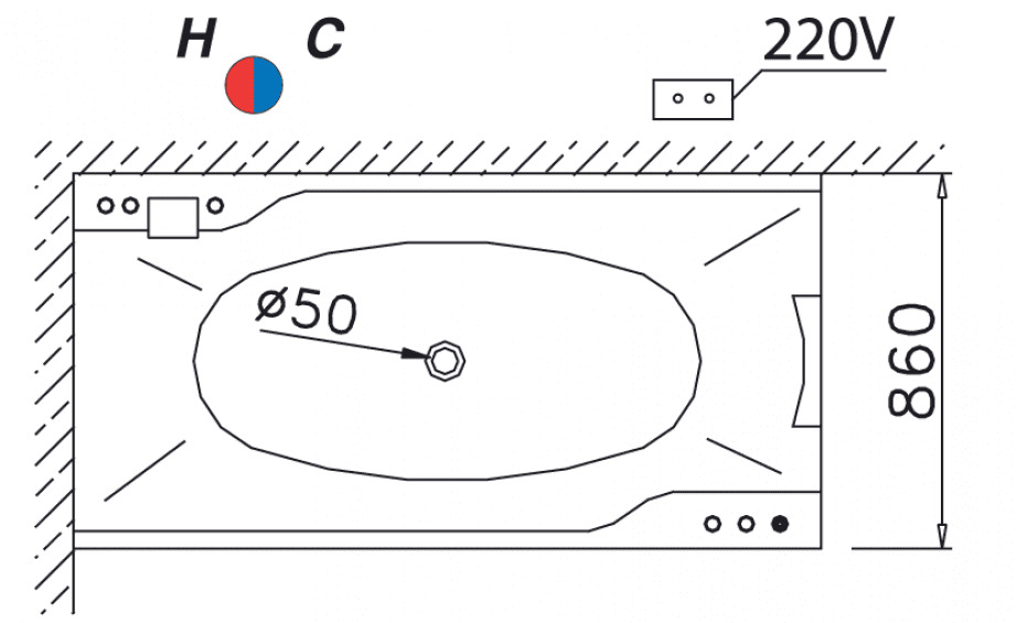 Bản vẽ bồn tắm massage yếm trái Caesar MT0870L