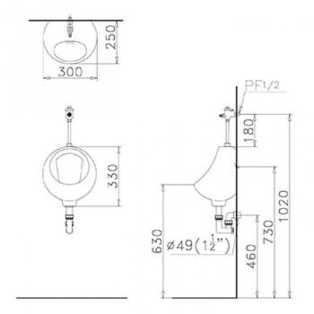 Bản vẽ kỹ thuật Bồn Tiểu Nam Caesar U0210