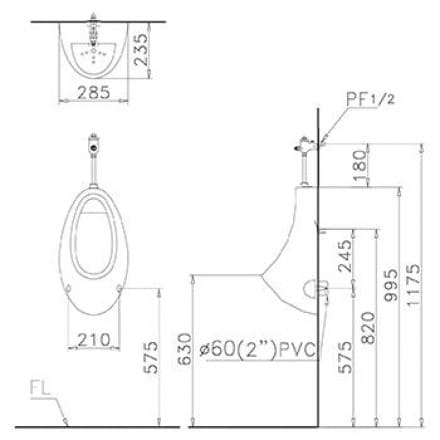 Bản vẽ kỹ thuật Bồn Tiểu Nam Caesar U0210