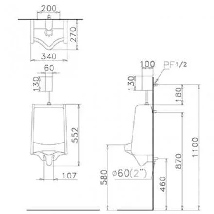 Bản vẽ kỹ thuật Bồn Tiểu Nam Caesar U0210