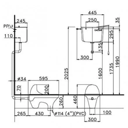 bản vẽ Bồn Cầu Xổm Caesar CS1230 