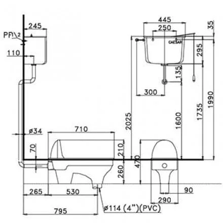 bản vẽ Bồn Cầu Xổm Caesar CS1280 
