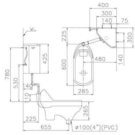 bản vẽ Bồn Cầu Xổm Caesar CS1230 