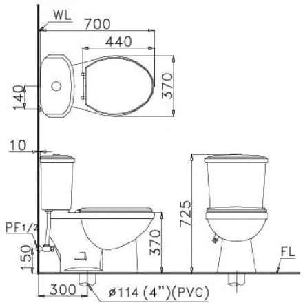 bản vẽ Bồn Cầu Xổm Caesar CS1230 