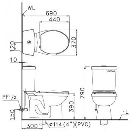 bản vẽ Bồn Cầu Xổm Caesar CS1230 