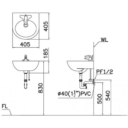 Kích thước lăp đặt bồn rửa mặt Caesar L2150