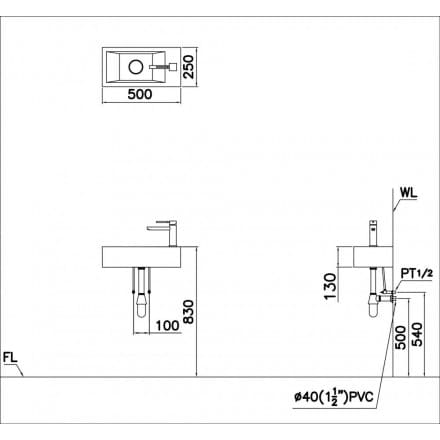 Bản vẽ kỹ thuật Chậu Rửa Mặt Âm Bàn Caesar LF5128 